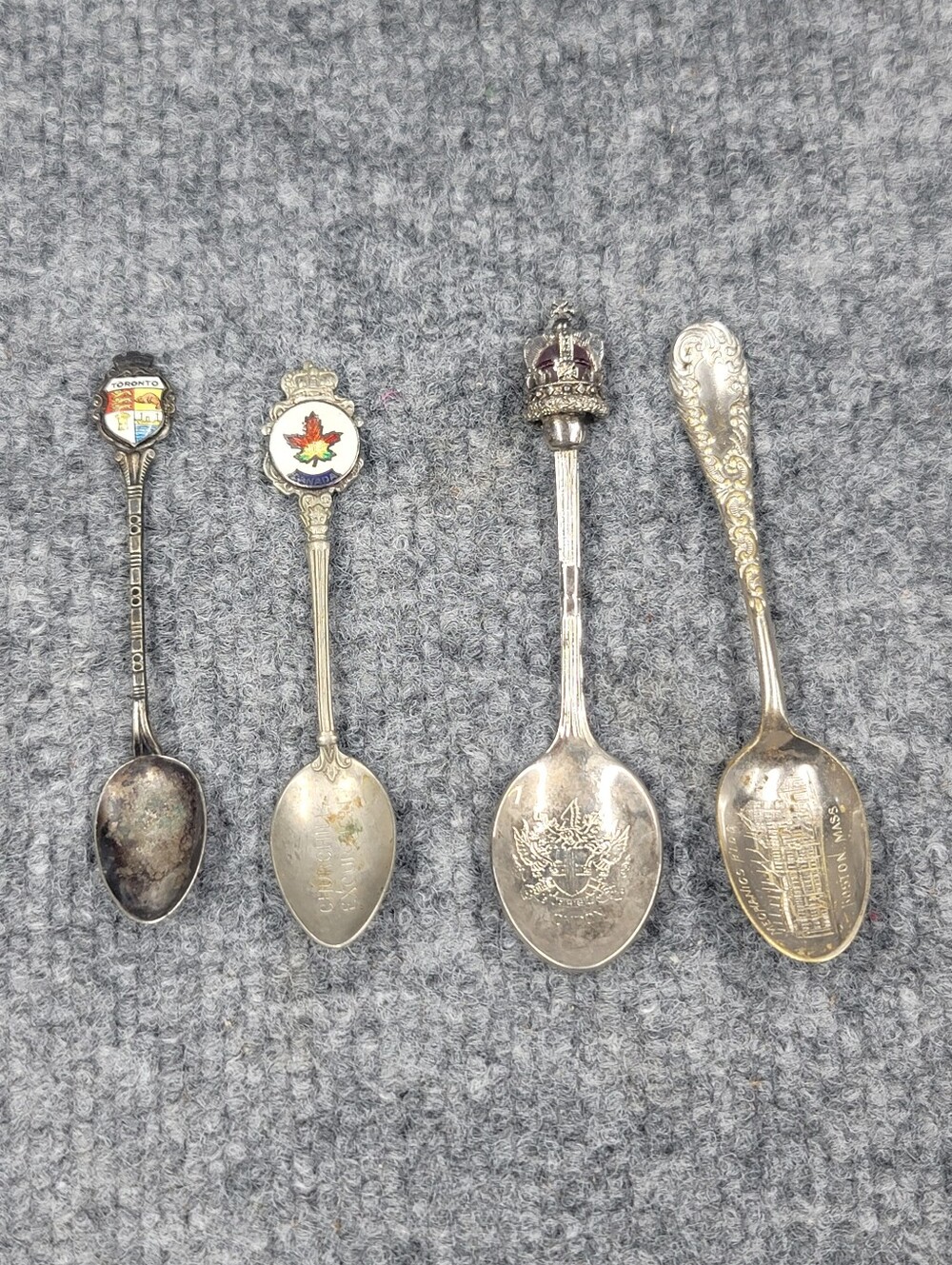 Lot Of 4 Vintage Souvenir Spoons Toronto, London, Boston & Canada